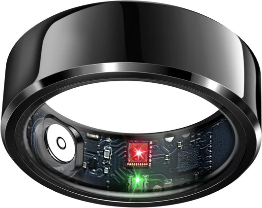 Smart Health Monitoring Ring with Sleep and Heart Rate Tracking, Waterproof Fitness Device for Activity, Steps, Distance, and Caloric Expenditure, Air Gesture Control, Up to 7-Day Battery Life, Compatible with iOS and Android (Black, Size #10)